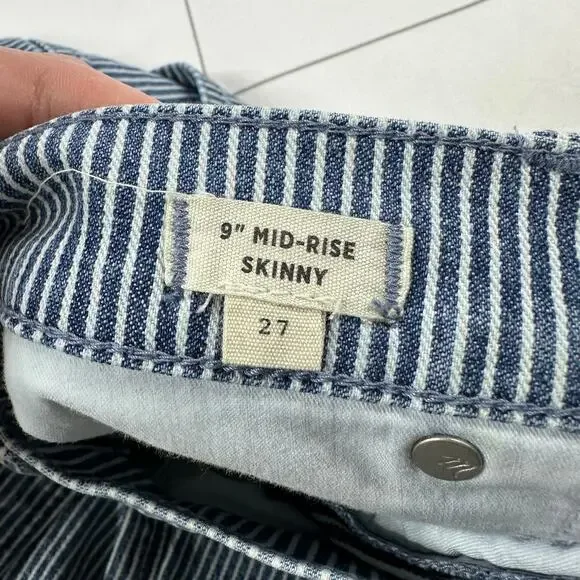 Madewell Jeans Womens 27 Blue White Piper Striped 9" Mid Rise Skinny Railroad - Picture 5 of 12